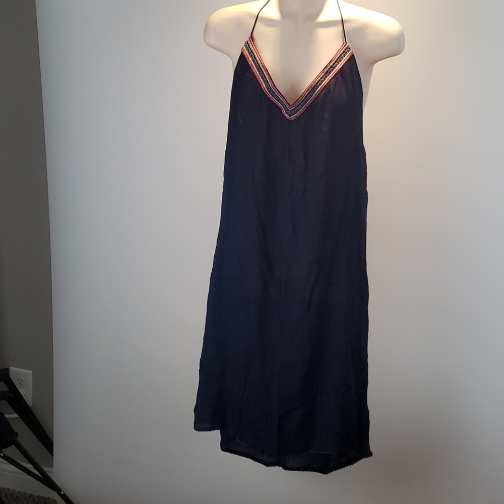 India Boutique Navy Cover Up with Embroidery